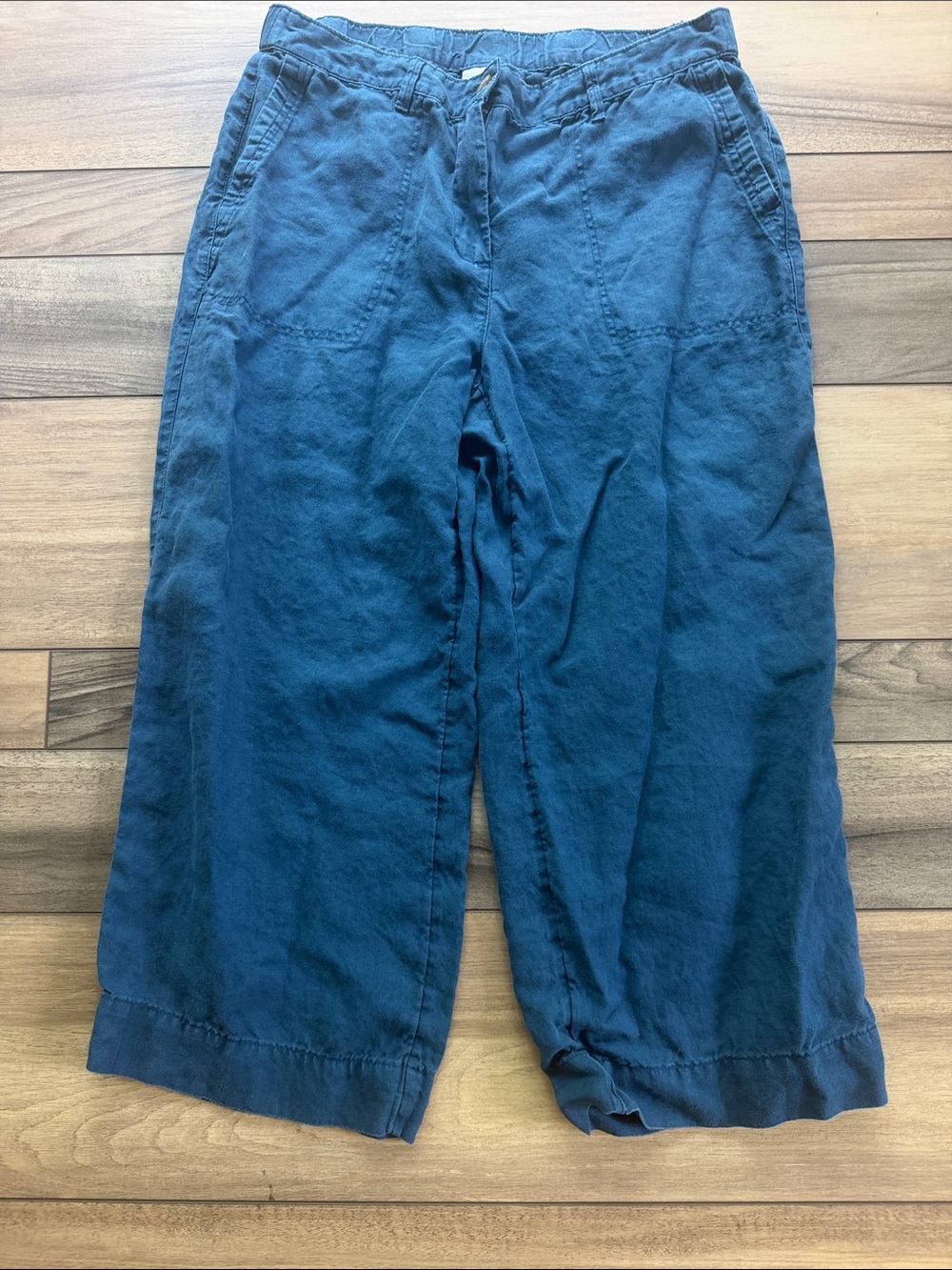 J. Jill Wide Leg Linen Capris in Deep Blue